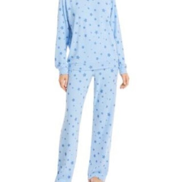Aqua Lounge Long Sleeve Pajama Set Drawstring Pants Star Print Blue M NWT - Picture 3 of 4